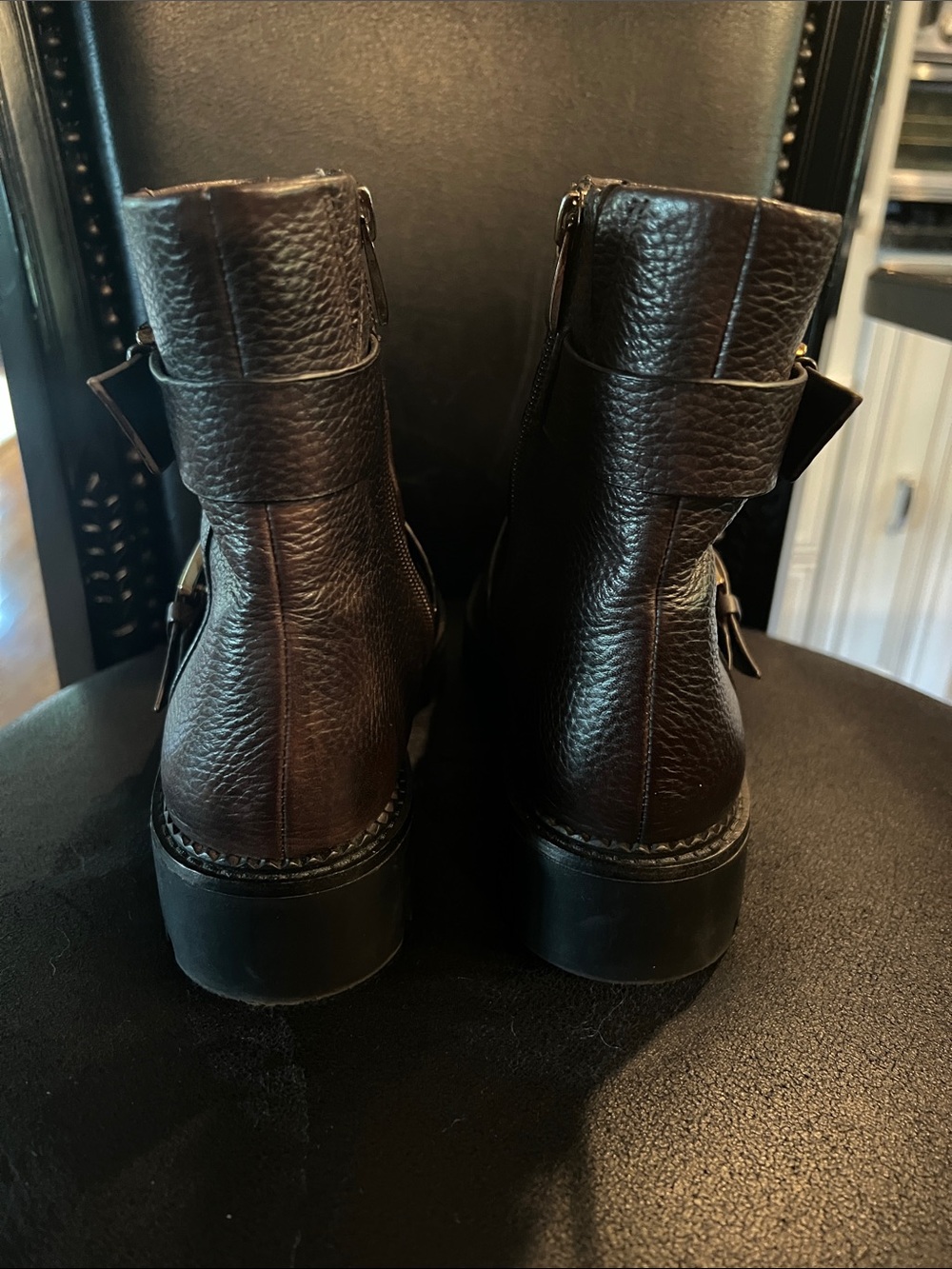 Nordstrom Brown Pebbled Leather Buckle Ankle Boots - Picture 3 of 6
